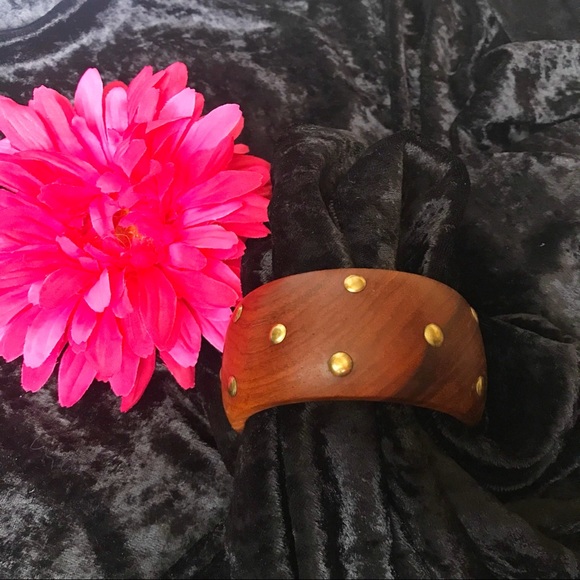 Solid Wood Carved Bracelet with Gold Studs - Picture 3 of 5